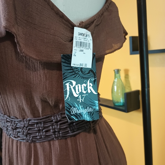 Rack 47 By Wrangler Brown Belted Spaghetti Strap Ruffle Dress Size XL - Picture 6 of 16
